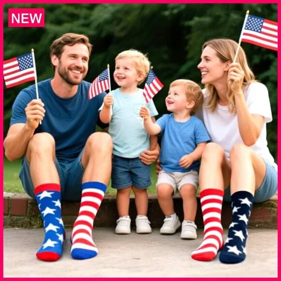 2-Pair Patriotic Socks, Cotton Blend, Unisex Fit, Holiday Gift - Picture 4 of 8